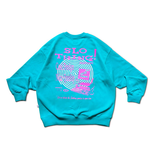 "Dot-com" Oversized Crewneck Sweater /Blue